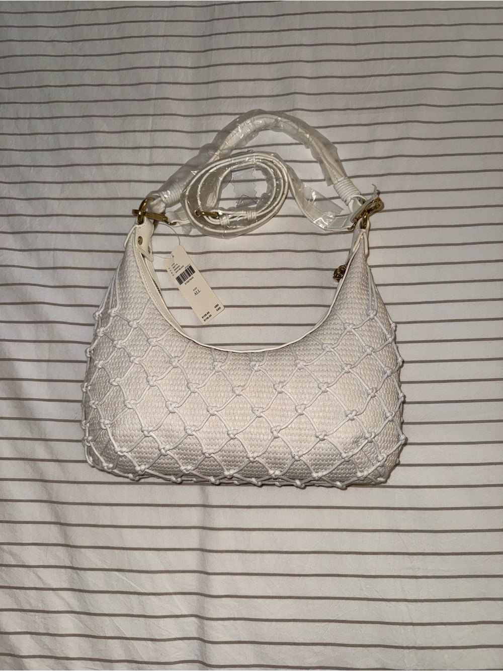 Dolce Vita White Woven Shoulder Bag with Knot Lattice